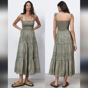 Zara Eyelet Smocked Maxi Dress
